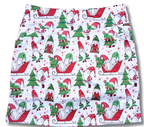 Bskinz Women's Knit Printed Stretch 18" Pull-On Skort-Holiday Gnomes