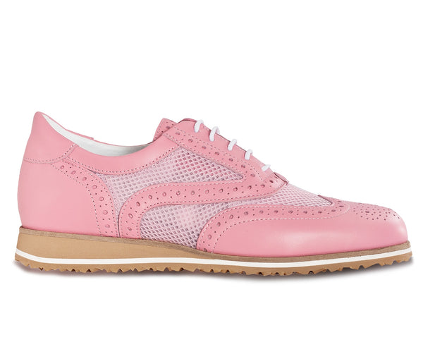 Walter Genuin Women's Brogue Net Spikeless Golf Shoes-Pink/Pink