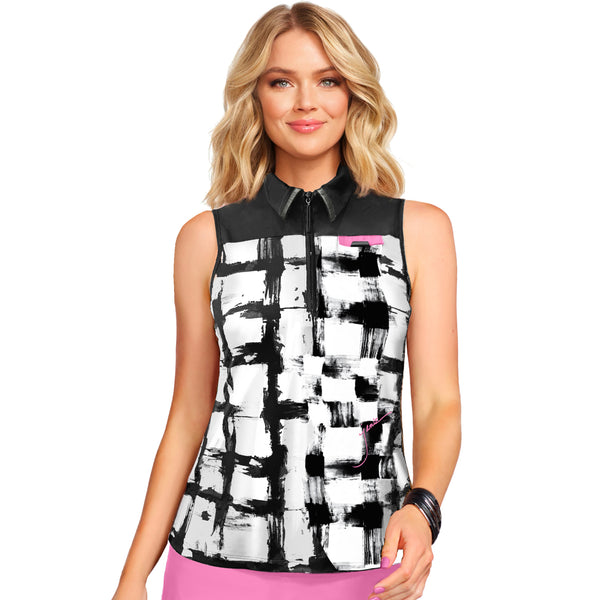 Jamie Sadock Watermelon Collection: Printed Plaid Print Sleeveless Shirt