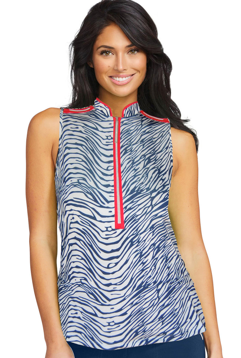 Jamie Sadock Spirit Basic Collection: Women's Sleeveless Shirt-Navy Zebra Print