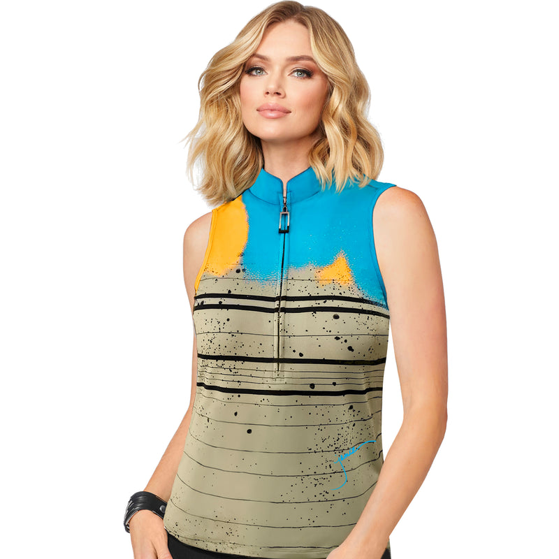 Jamie Sadock Cerulean Collection: Party Print Sleeveless Shirt