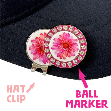 Best of Golf Crystal Rimmed Ballmarker with matching Clip-15 Cute Designs