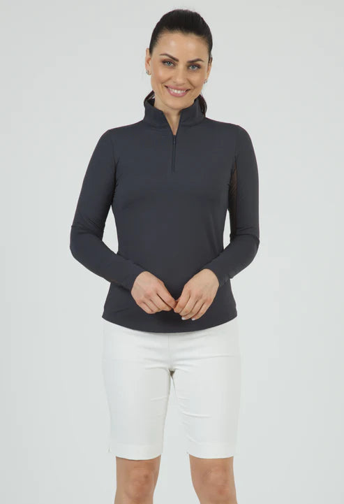 IBKUL Women's Long Sleeved Solid Mock Neck Golf Sun Protection Shirt- 18 Colors!