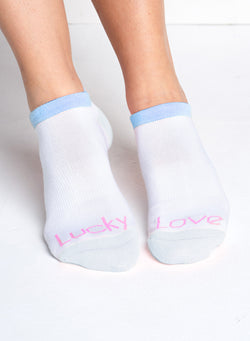 Lucky in Love Got The blues Socks-2 pack-White/periwinkle pom pom and Periwinkle/white sportlet socks