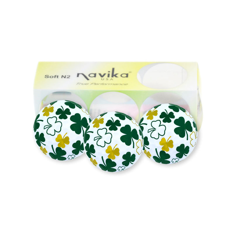 Navika Lucky Clovers Printed On White Golf Balls-3 pack