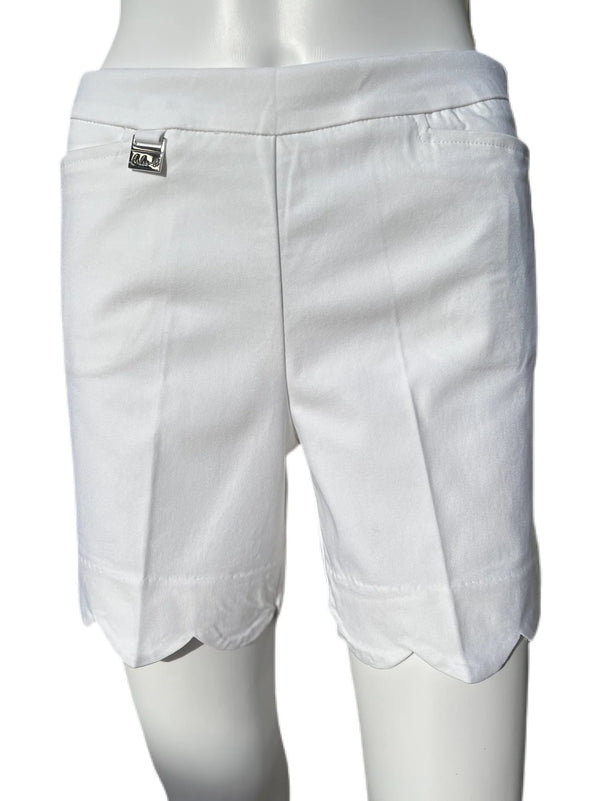 Lulu-B Women's Scallop Shorts Pull-On Style-White