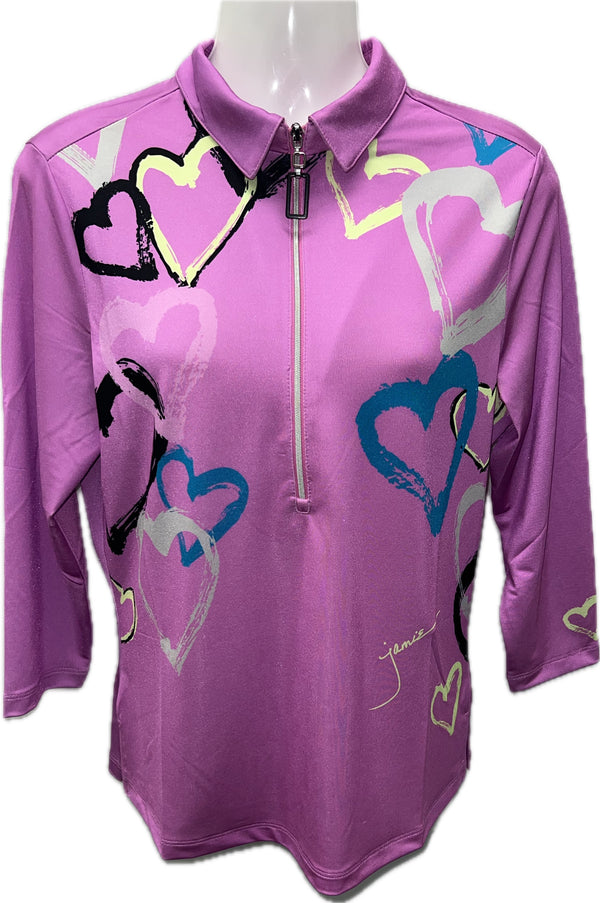 Jamie Sadock Watermelon Collection: Pink Heart Print 3/4 Sleeved Shirt