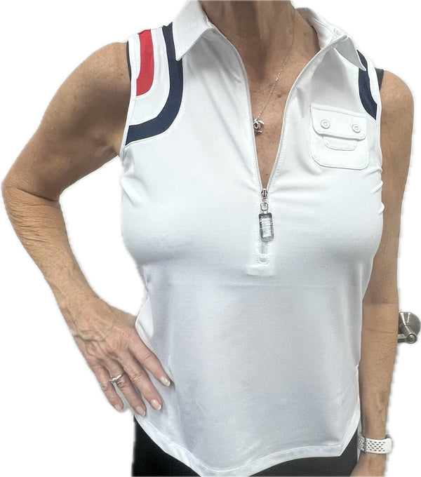 Jamie Sadock Spirit Basic Collection: Women's Sleeveless Shirt-Navy Insert Shirt