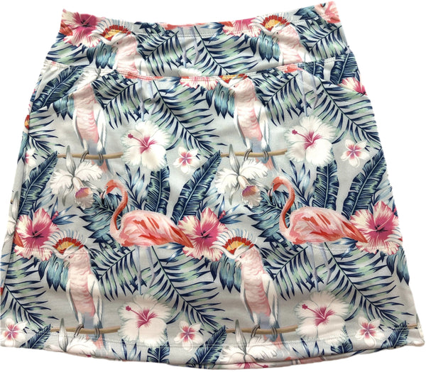 Bskinz Women's Knit Printed Stretch 18" Pull-On Skort-Flamingo Follies