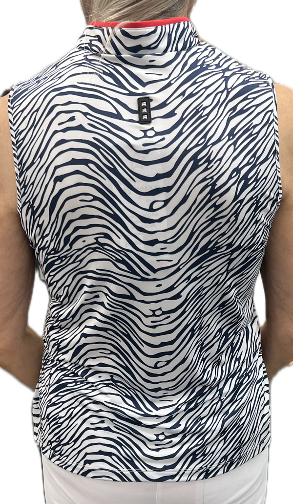 Jamie Sadock Spirit Basic Collection: Women's Sleeveless Shirt-Navy Zebra Print