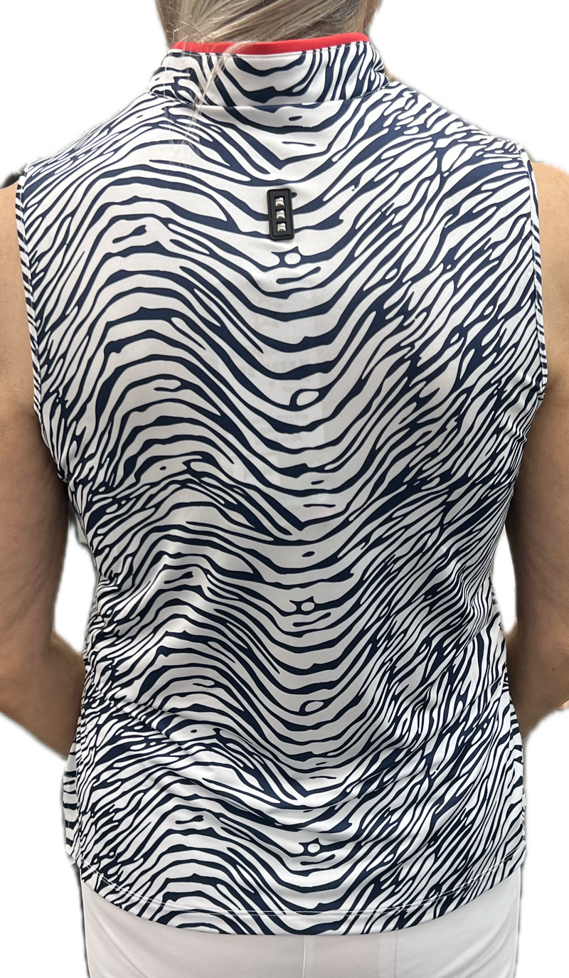 Jamie Sadock Spirit Basic Collection: Women's Sleeveless Shirt-Navy Zebra Print