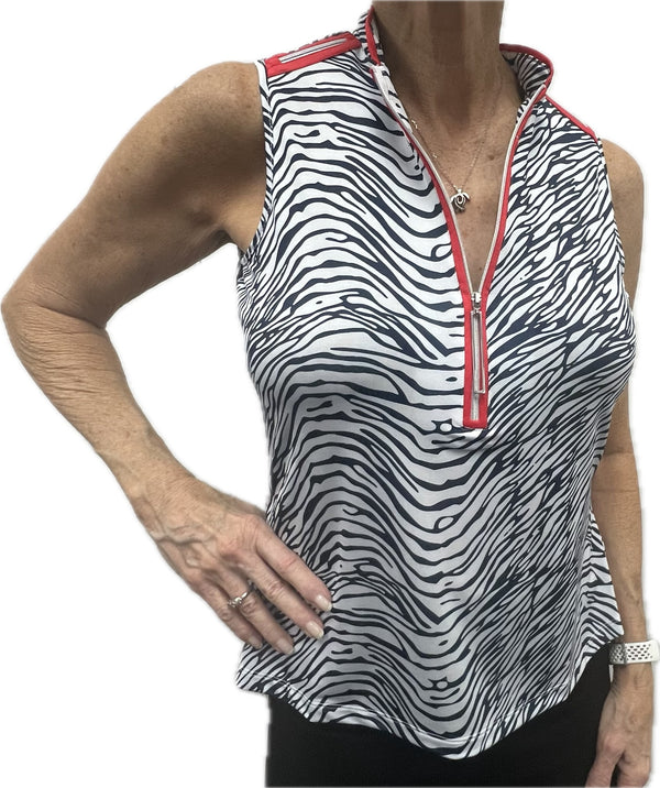 Jamie Sadock Spirit Basic Collection: Women's Sleeveless Shirt-Navy Zebra Print