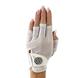 Half Golf Glove Printed Mesh and Leather palm with Matching Ballmarker-White