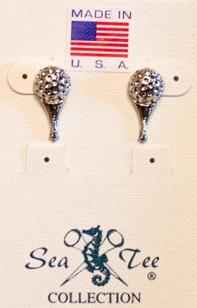 Sea and Tee Golf Ball Earrings-Silver or Gold