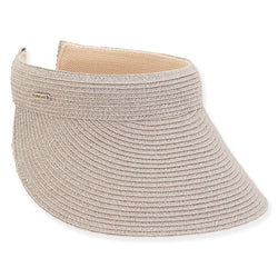 Sun N Sand Braided 4" Sparkly Paper Braided Brim Clip On Visor-White, Natural, Brown, and Gray