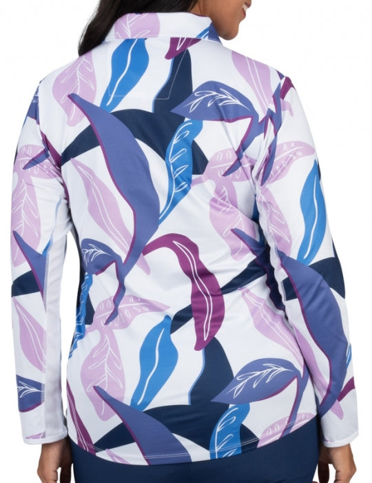 Nancy Lopez Plus Balance Printed Long Sleeved Shirt-White Bahama